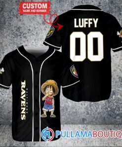 Luffy One Piece Baltimore Ravens Custom Baseball Jersey Black