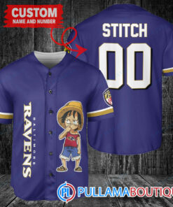 Luffy One Piece Baltimore Ravens Custom Baseball Jersey Purple