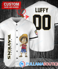 Luffy One Piece Baltimore Ravens Custom Baseball Jersey White