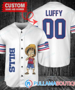 Luffy One Piece Buffalo Bills Custom Baseball Jersey White