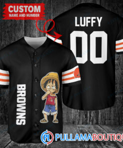 Luffy One Piece Cleveland Browns Custom Baseball Jersey Black