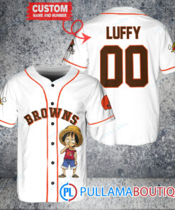 Luffy One Piece Cleveland Browns Custom Baseball Jersey White