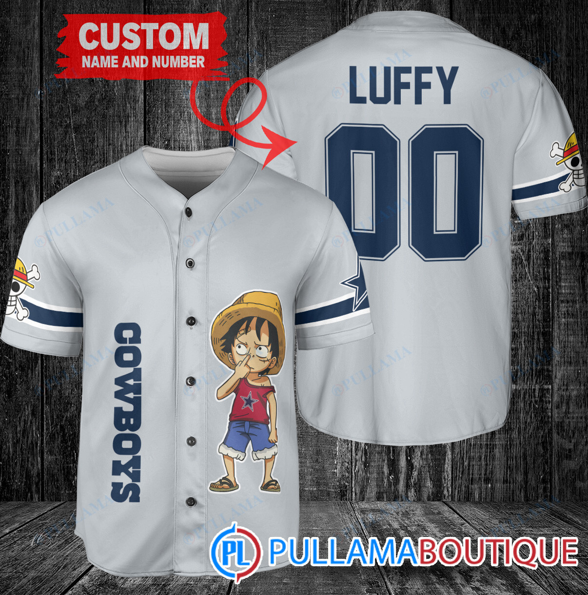 Luffy One Piece Jacksonville Jaguars Custom Baseball Jersey Teal Military