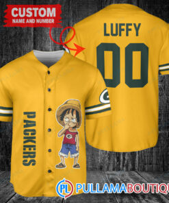 Luffy One Piece Green Bay Packers Custom Baseball Jersey Gold