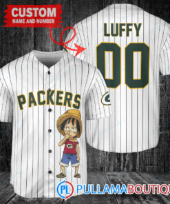 Luffy One Piece Green Bay Packers Custom Baseball Jersey White