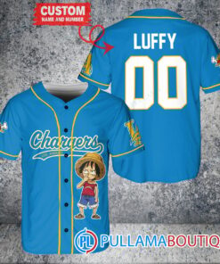 Luffy One Piece Los Angeles Chargers Custom Baseball Jersey Blue