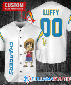 Luffy One Piece Los Angeles Chargers Custom Baseball Jersey White