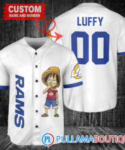 Luffy One Piece Los Angeles Rams Custom Baseball Jersey White