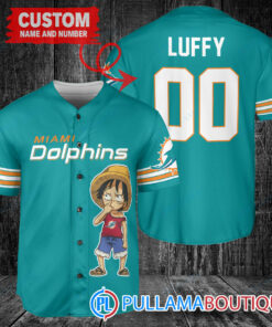 Luffy One Piece Miami Dolphins Custom Baseball Jersey Aqua