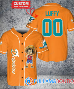 Luffy One Piece Miami Dolphins Custom Baseball Jersey Orange