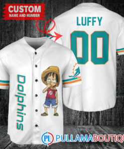 Luffy One Piece Miami Dolphins Custom Baseball Jersey White