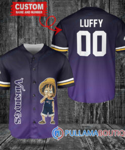 Luffy One Piece Minnesota Vikings Custom Baseball Jersey Purple Black