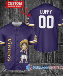 Luffy One Piece Minnesota Vikings Custom Baseball Jersey Purple