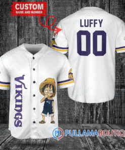 Luffy One Piece Minnesota Vikings Custom Baseball Jersey White