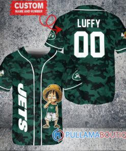 Luffy One Piece New York Jets Custom Baseball Jersey Green Military