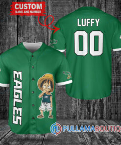 Luffy One Piece Philadelphia Eagles Custom Baseball Jersey Kelly Green