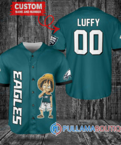 Luffy One Piece Philadelphia Eagles Custom Baseball Jersey Midnight Green