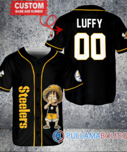 Luffy One Piece Pittsburgh Steelers Custom Baseball Jersey Black