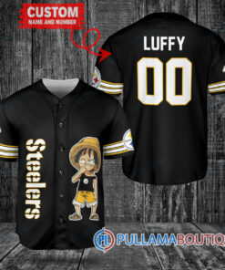 Luffy One Piece Pittsburgh Steelers Custom Baseball Jersey Black Without Piping