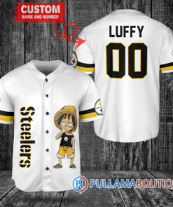 Luffy One Piece Pittsburgh Steelers Custom Baseball Jersey White