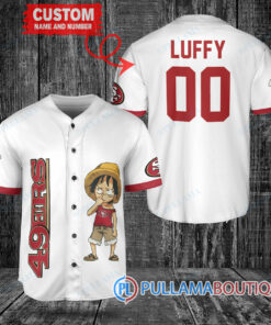 Luffy One Piece San Francisco 49ers Custom Baseball Jersey White