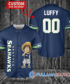 Luffy One Piece Seattle Seahawks Custom Baseball Jersey Navy