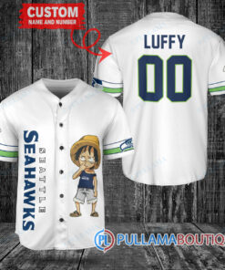 Luffy One Piece Seattle Seahawks Custom Baseball Jersey White