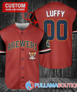 Luffy One Piece Straw Hats Milwaukee Brewers Custom Baseball Jersey