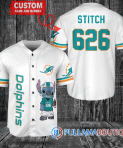 Miami Dolphins Stitch Custom Baseball Jersey White