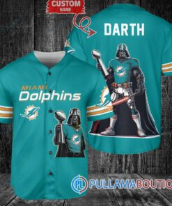 Miami Dolphins x Darth Vader Star Wars with Trophy Custom Baseball Jersey Aqua