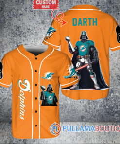 Miami Dolphins x Darth Vader Star Wars with Trophy Custom Baseball Jersey Orange