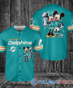 Miami Dolphins x Mickey and Minnie with Trophy Baseball Jersey Aqua