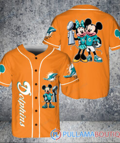 Miami Dolphins x Mickey and Minnie with Trophy Baseball Jersey Orange