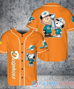 Miami Dolphins x Snoopy and Charlie Brown with Trophy Baseball Jersey Orange