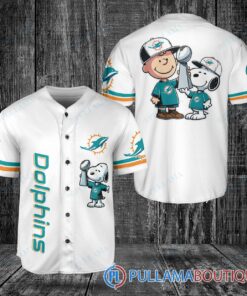 Miami Dolphins x Snoopy and Charlie Brown with Trophy Baseball Jersey White