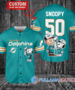 Miami Dolphins x Snoopy and Charlie Brown with Trophy Custom Baseball Jersey Aqua