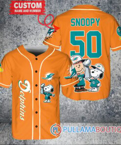 Miami Dolphins x Snoopy and Charlie Brown with Trophy Custom Baseball Jersey Orange