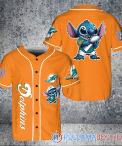 Miami Dolphins x Stitch with Trophy Baseball Jersey Orange