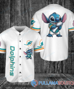 Miami Dolphins x Stitch with Trophy Baseball Jersey White