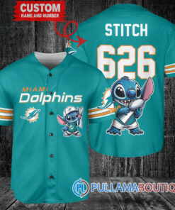 Miami Dolphins x Stitch with Trophy Custom Baseball Jersey Aqua