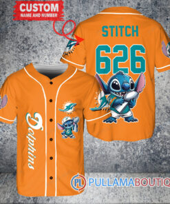 Miami Dolphins x Stitch with Trophy Custom Baseball Jersey Orange