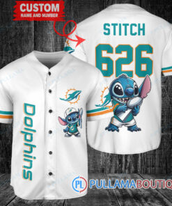 Miami Dolphins x Stitch with Trophy Custom Baseball Jersey White