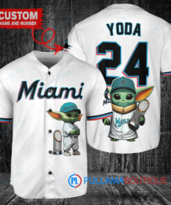 Miami Marlins Baby Yoda Star Wars Mandalorian Trophy Baseball Jersey White