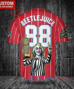 Miami Marlins Beetlejuice Halloween World Series Trophy Baseball Jersey Red