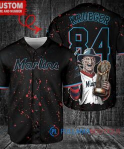 Miami Marlins Freddy Krueger Halloween World Series Trophy Baseball Jersey Black