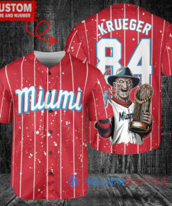 Miami Marlins Freddy Krueger Halloween World Series Trophy Baseball Jersey Red