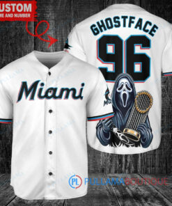 Miami Marlins Ghostface Scream Halloween World Series Trophy Baseball Jersey White