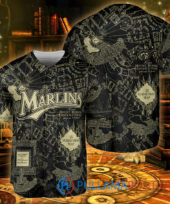 Miami Marlins Harry Potter The Marauders Map Baseball Jersey Black