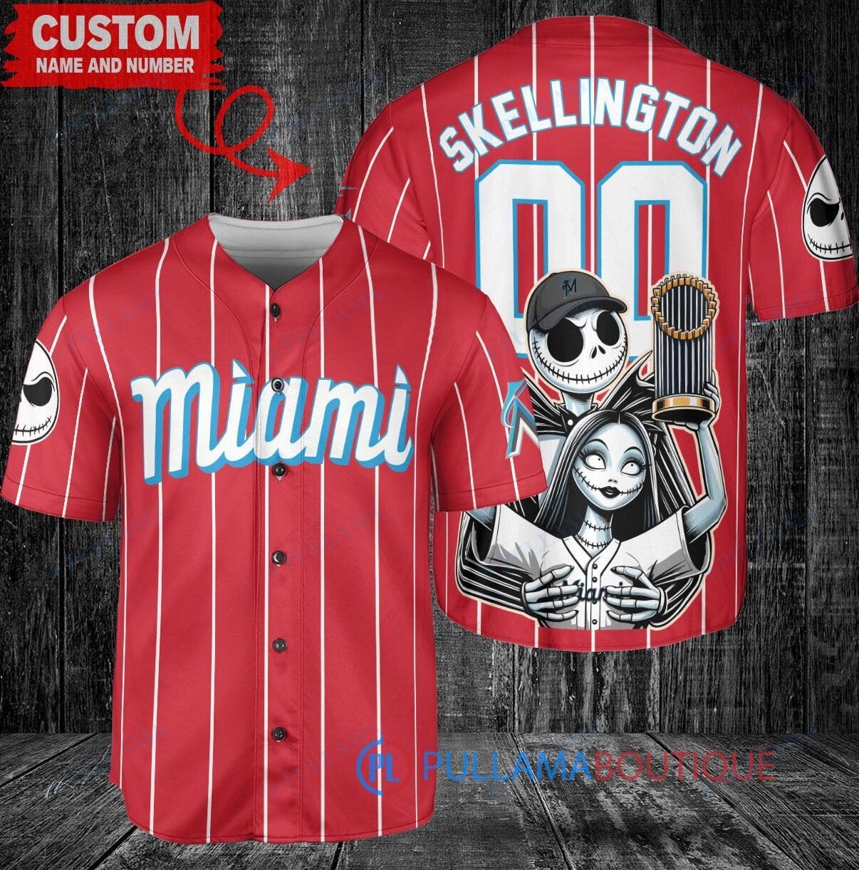 KC Royals Jack Skellington Sally World Series Trophy Baseball Jersey White