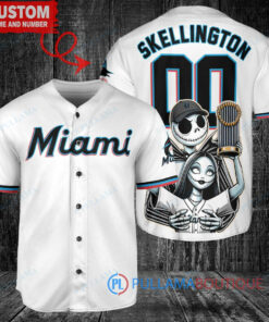 Miami Marlins Jack Skellington Sally World Series Trophy Baseball Jersey White